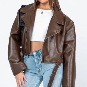 Princess Polly Brown Faux Leather Staten Island Jacket